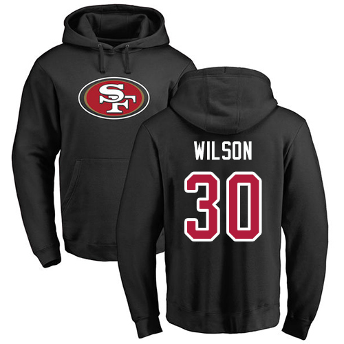 Men San Francisco 49ers Black Jeff Wilson Name and Number Logo #30 Pullover NFL Hoodie Sweatshirts->nfl t-shirts->Sports Accessory